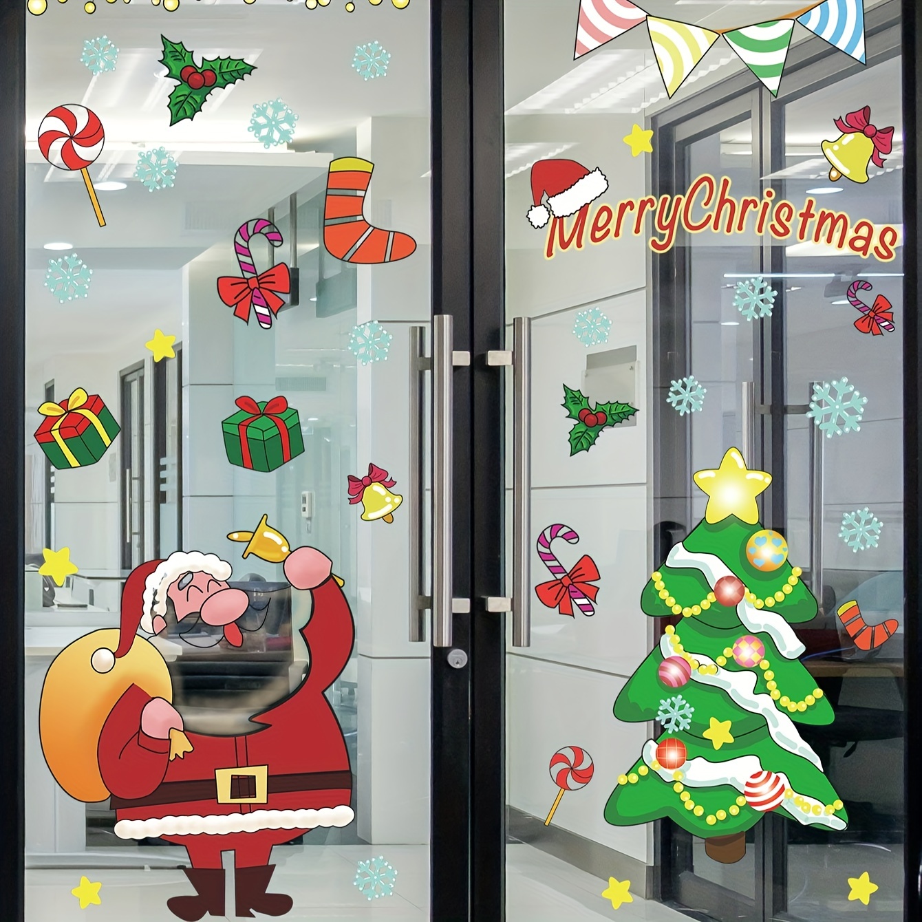Christmas Theme Window Stickers, Santa Claus Christmas Tree ...