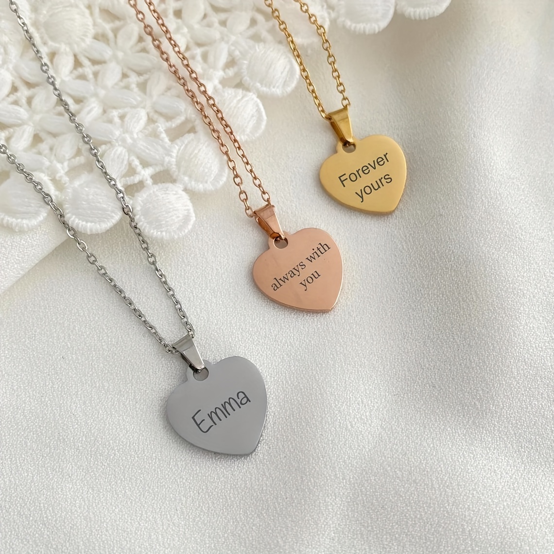 

1 Pc Engraved Personalized Heart Pendant Necklace, Custom Any Text Letter Name Date Necklace, Personalised Gift For Women