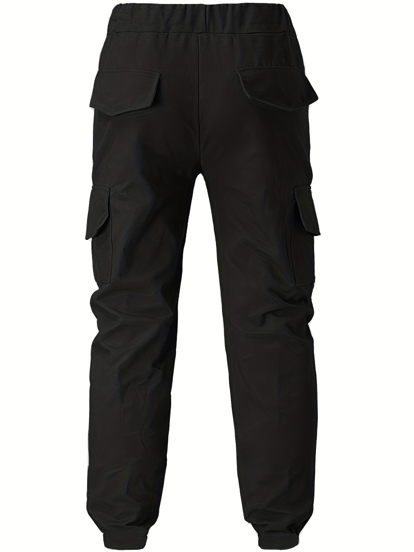 Black Cargo Pants Fashion Mens Solid Drawstring Pocket Sports