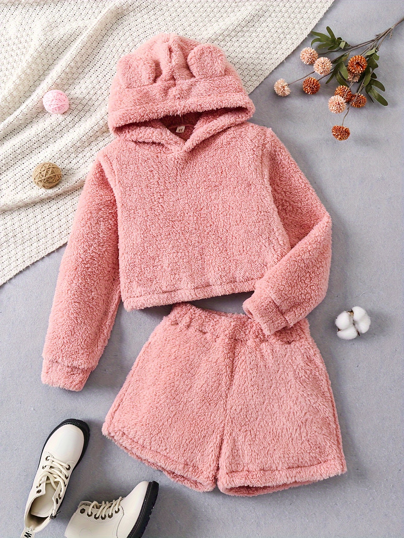 Pink Teddy Hoodie Shein Hoodie Cartoon Print Letter Teddy Coat And