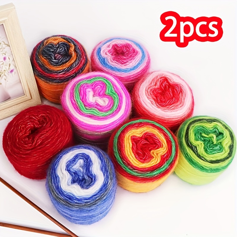 

2pcs Wool 30.00%, Acrylic 70.00% Yarn, Gradient Segment Dye Yarn, For Diy Knitting And Crocheting Diy Braided Sweater, Scarf Thread, 100g/roll