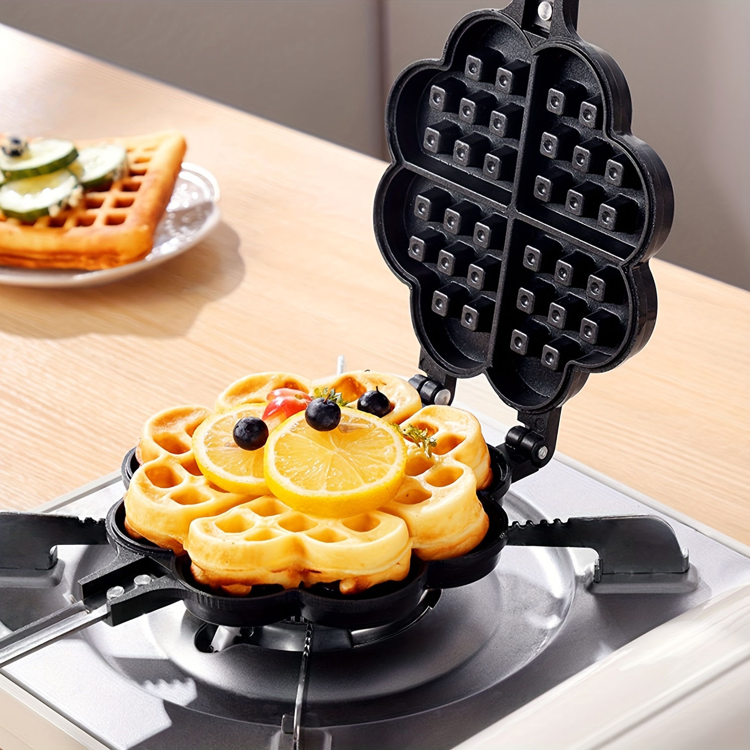 Heart Waffle Baking Pan For Gas Waffle Maker Double Sided - Temu Japan