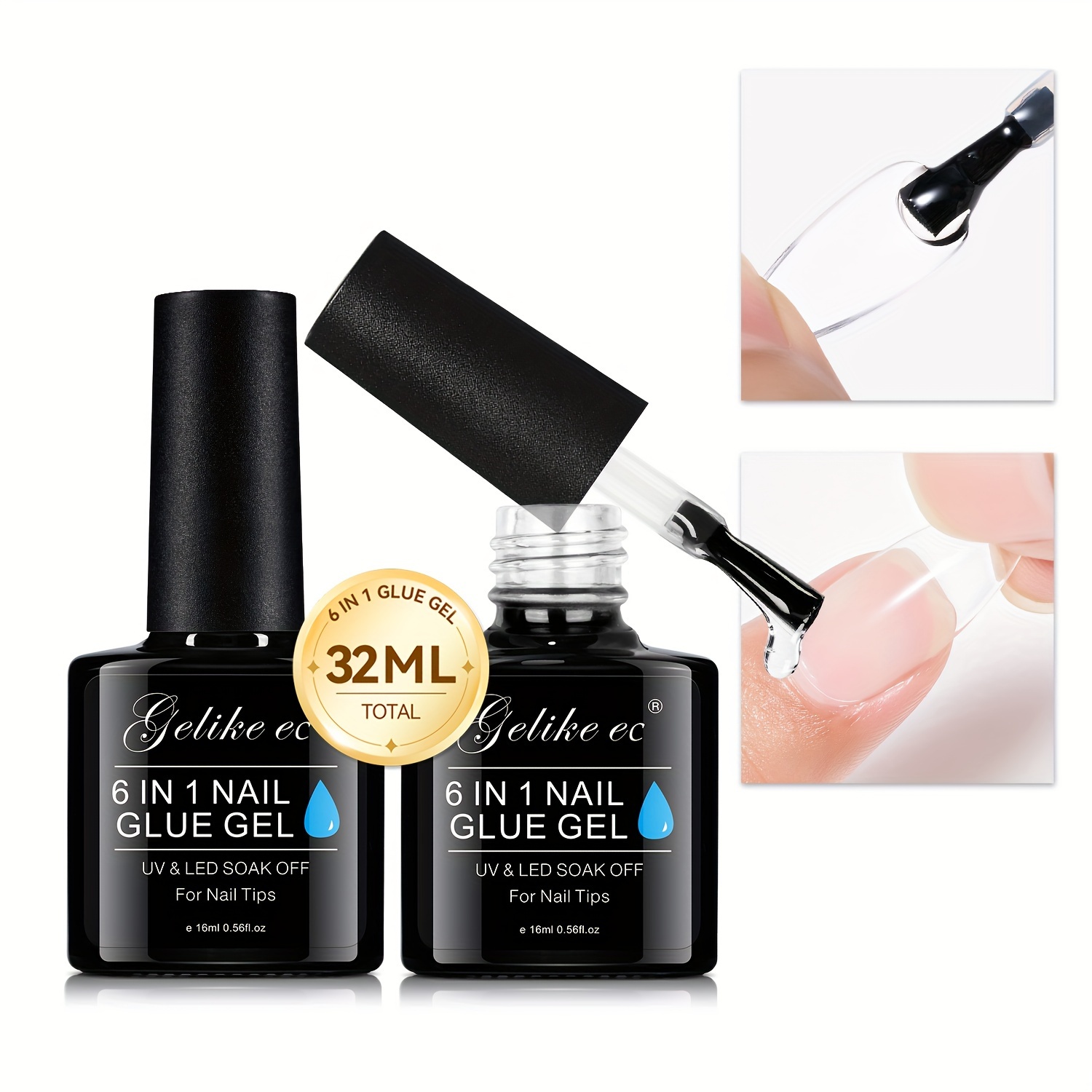 Gelike EC 6 in 1 Nail Glue Gel for Acrylic Nails Long Lasting, Curing  Needed UV Extension Glue for False Nail Tips and Press on Nails, Nail  Repair Treatment 1PCS NAIL GLUE