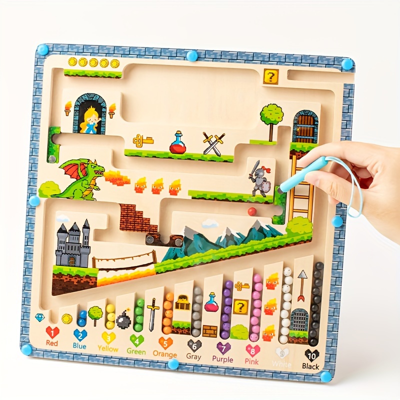 Jouet Montessori en Bois 4 en 1 Jeu de Société Jeu de Clip Perles Pêche  Magnétique Jeux Éducatif Puzzle Bois Interactif Cadeau pour Enfants 3 4 5 6 Ans  Fille Garçon