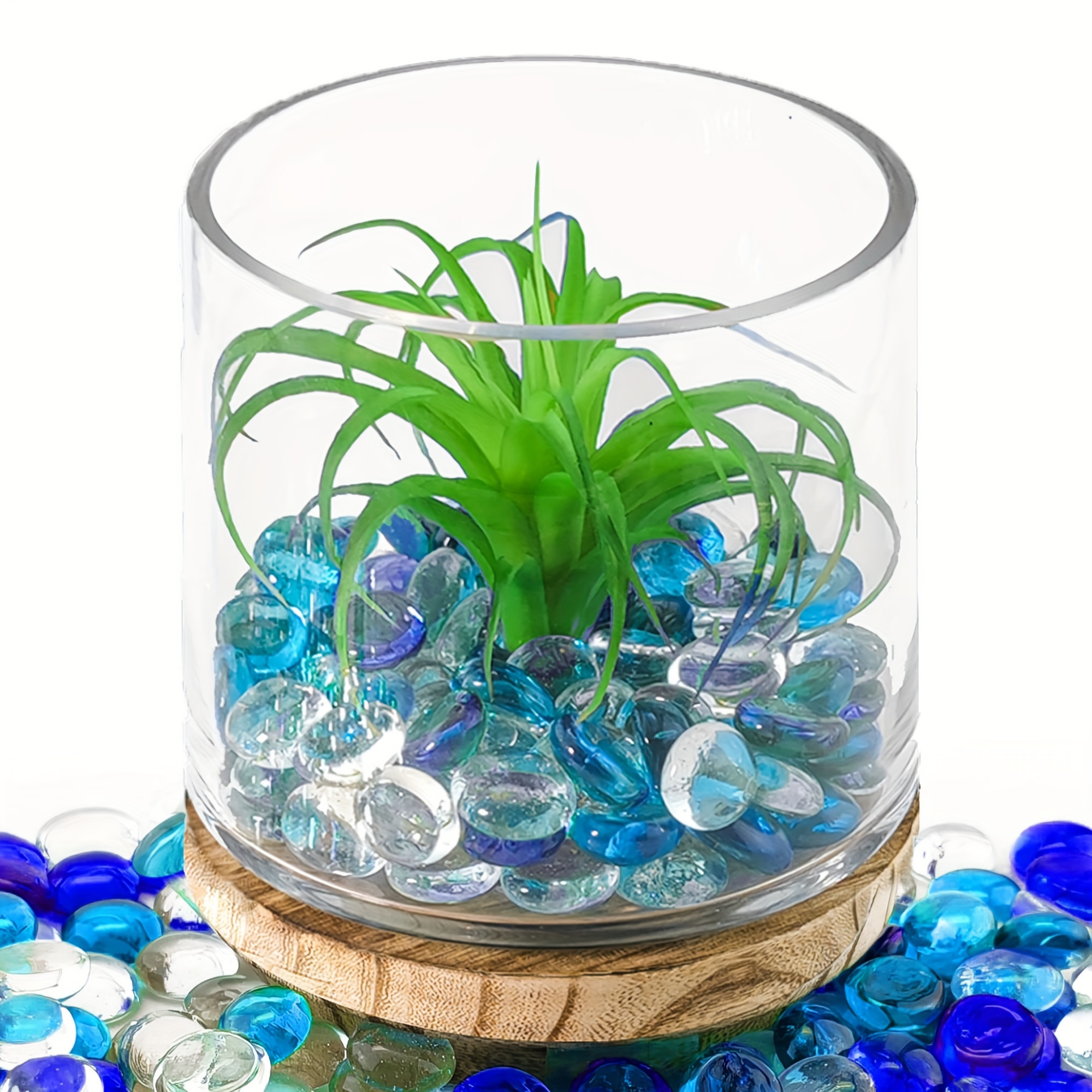 Lechloris Blue Mixed Flat Glass Marbles (2Ib Pack),Flat Glass Beads for  Vases, Glass Gemstones - Vase Filler, Aquariums, Fire Glass Beads for Fire