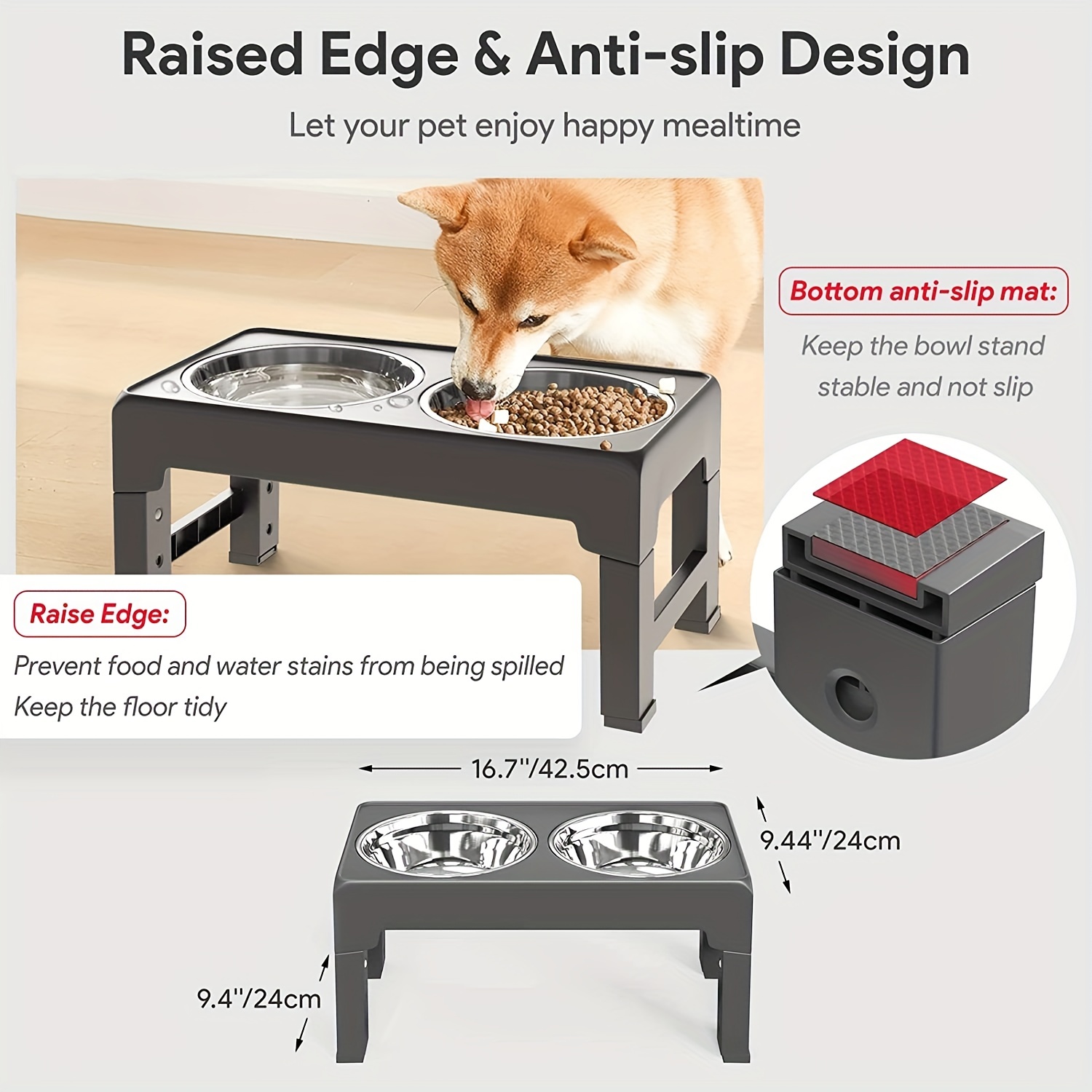 Elevated Dog Bowls 3 Adjustable Heights Raised Pet Bowl Stand with Slow Feeder  Bowl for Small Medium Large Dogs and Pets