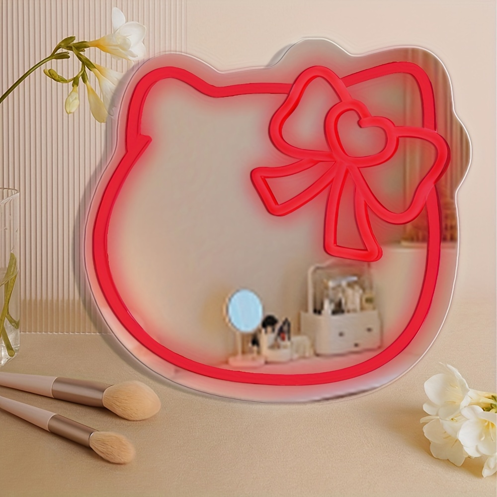 Cute Cat Makeup Mirror Bow Mirror Neon Sign Wall Mounted - Temu