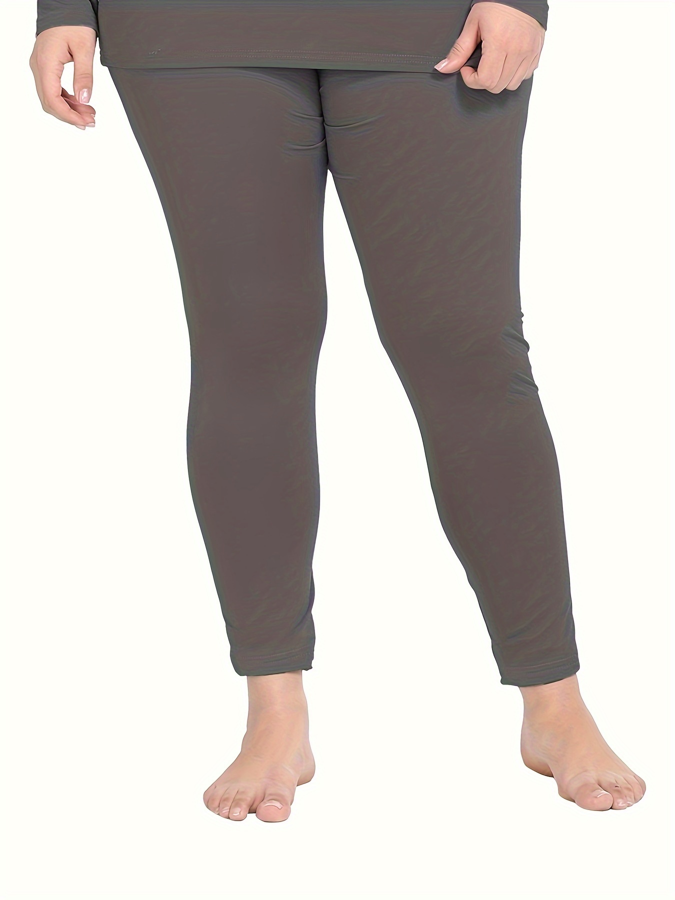Plus Size Casual Thermal Leggings, Women's Plus High Waisted