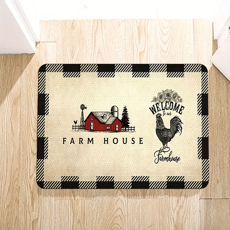 Farmhouse Kitchen Rugs Mat Set of 2 Buffalo Plaid Rooster Kitchen