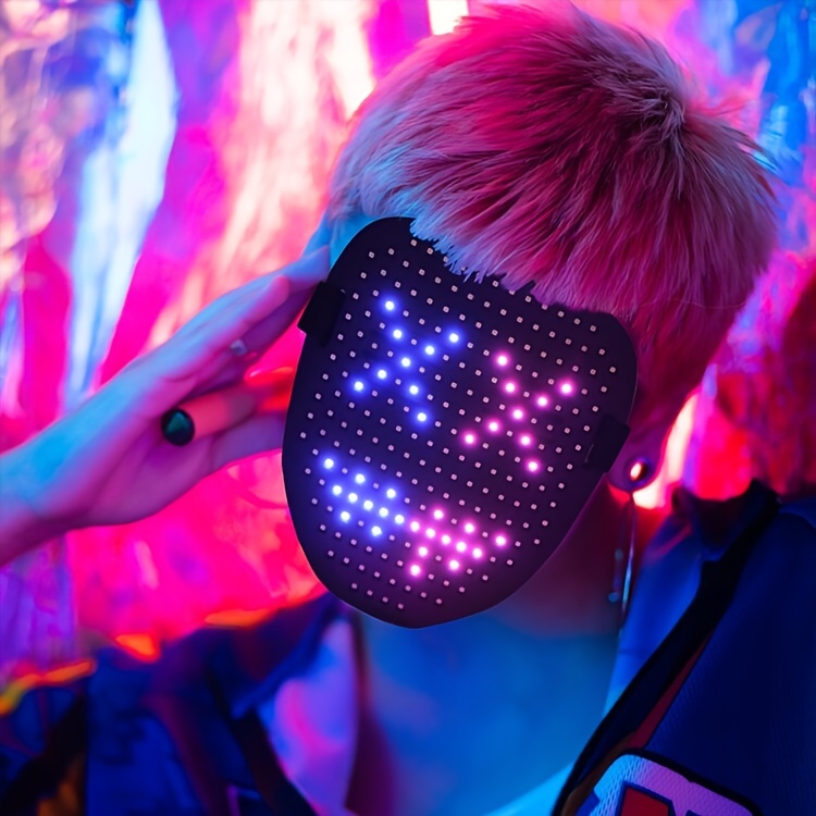1pc mens gesture sensitive face changing light emitting mask halloween led face changing mask for carnival dj party prom bar ambiance props details 5