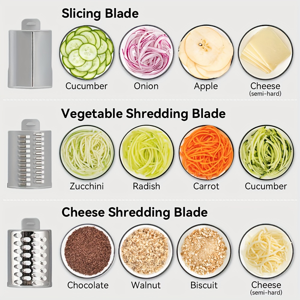 Manually Rotating Cheese Grater-round Vegetable Slicer With 3  Interchangeable Blades, Suitable For Vegetables, Nuts, Fruits