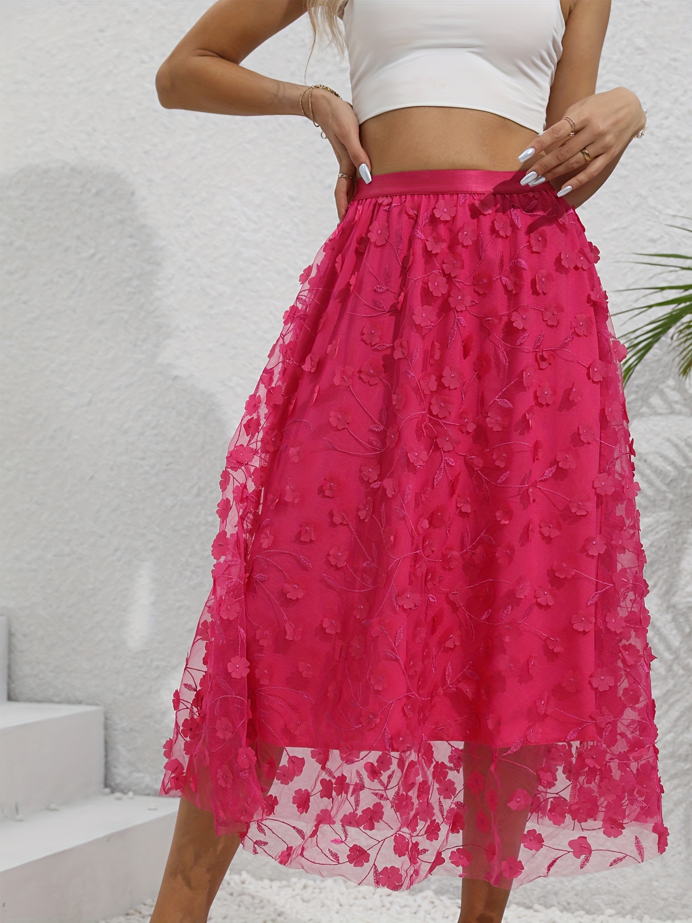 Embroidered Tulle Pink Tulle Skirt 3d JIAMI Luxury High Waist