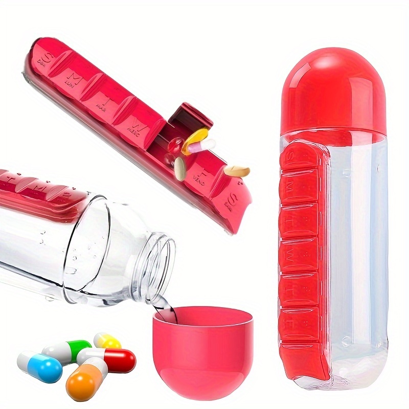 7-day Pill Organizer Water Bottle - Portable Medicine Container