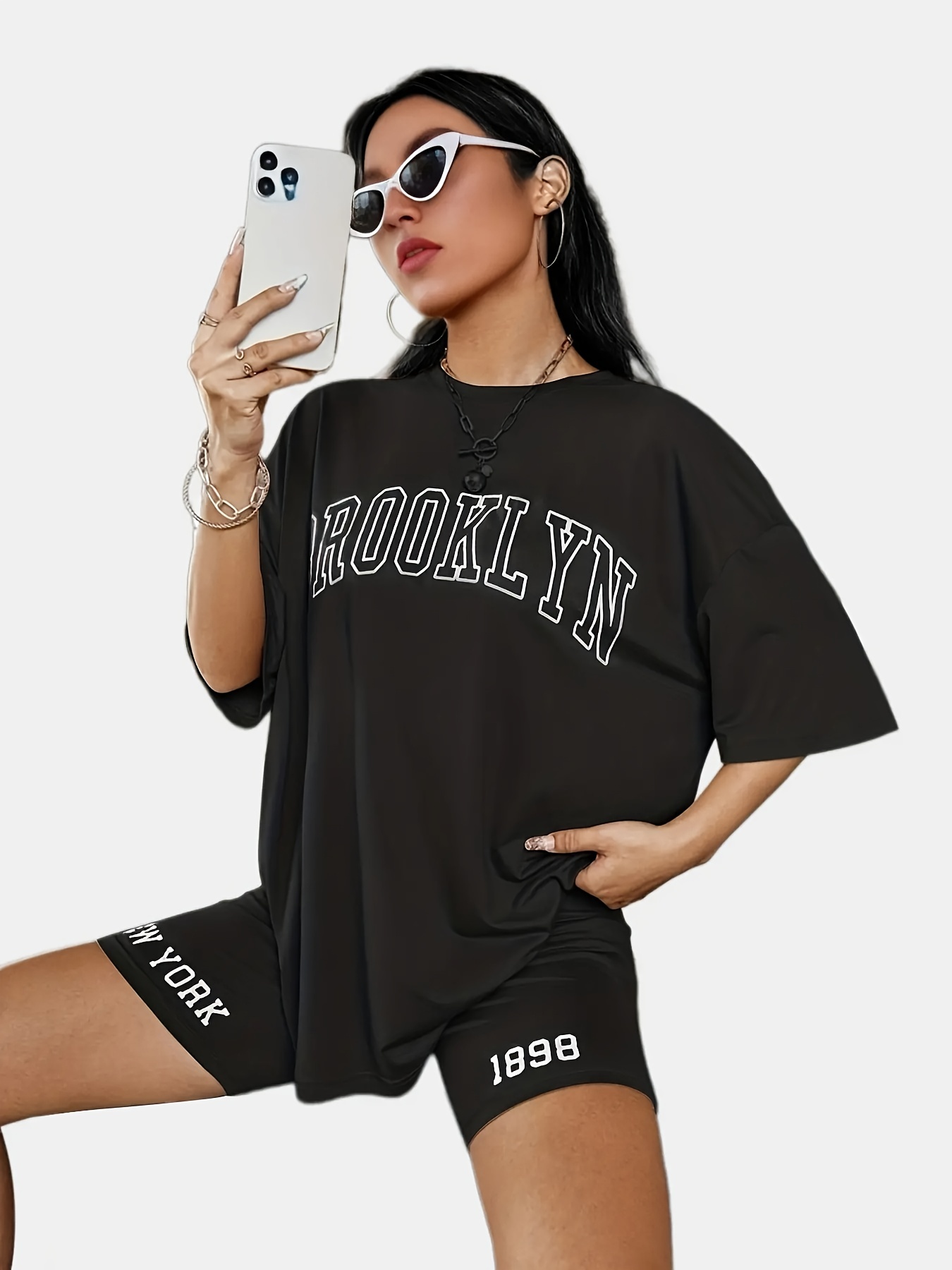 Letter Print Two-piece Set Tee & Shorts Casual Outfit