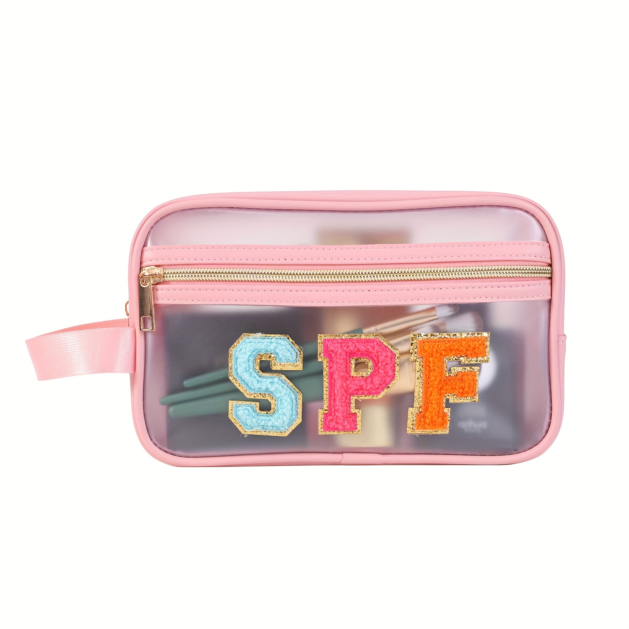 Travel Makeup Bag Organizer, Letter Cosmetic Bag, PVC Waterproof Portable Pouch, Clear Toiletry Case For Women