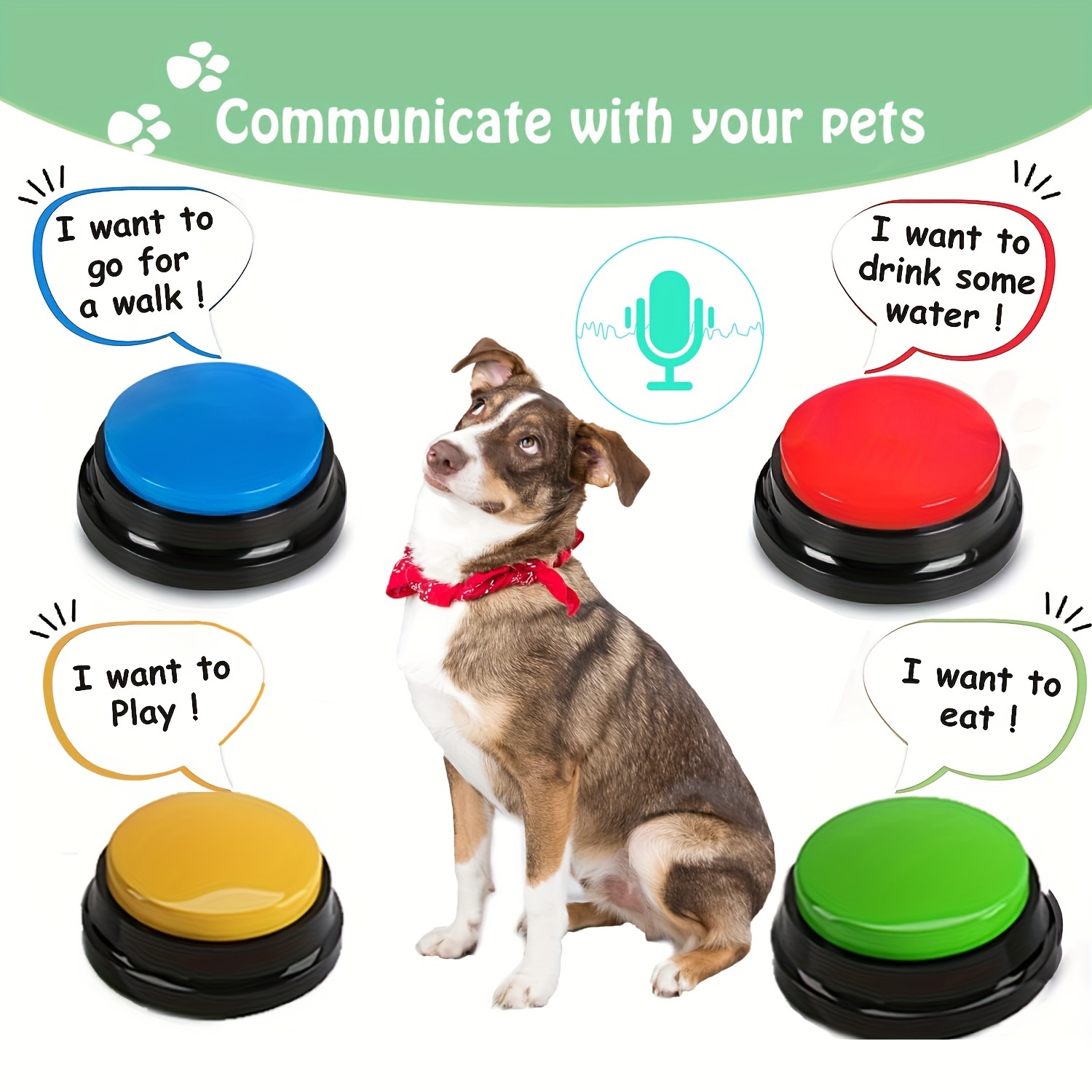 Jouets pour chiens à mâcher Bouton MEWOOFUN Enregistrement Parler  Communication pour animaux de compagnie Entraînement vocal Jouet interactif  Sonnerie