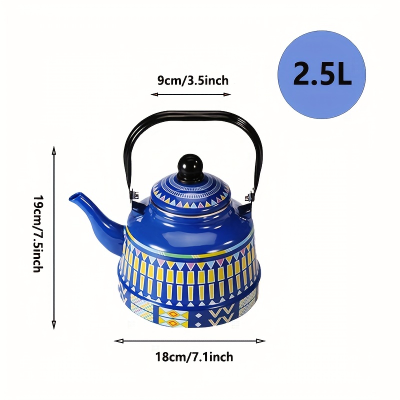 2.5 Liter Enamel Tea Kettle, Water Kettle, Geometric Antique Clock