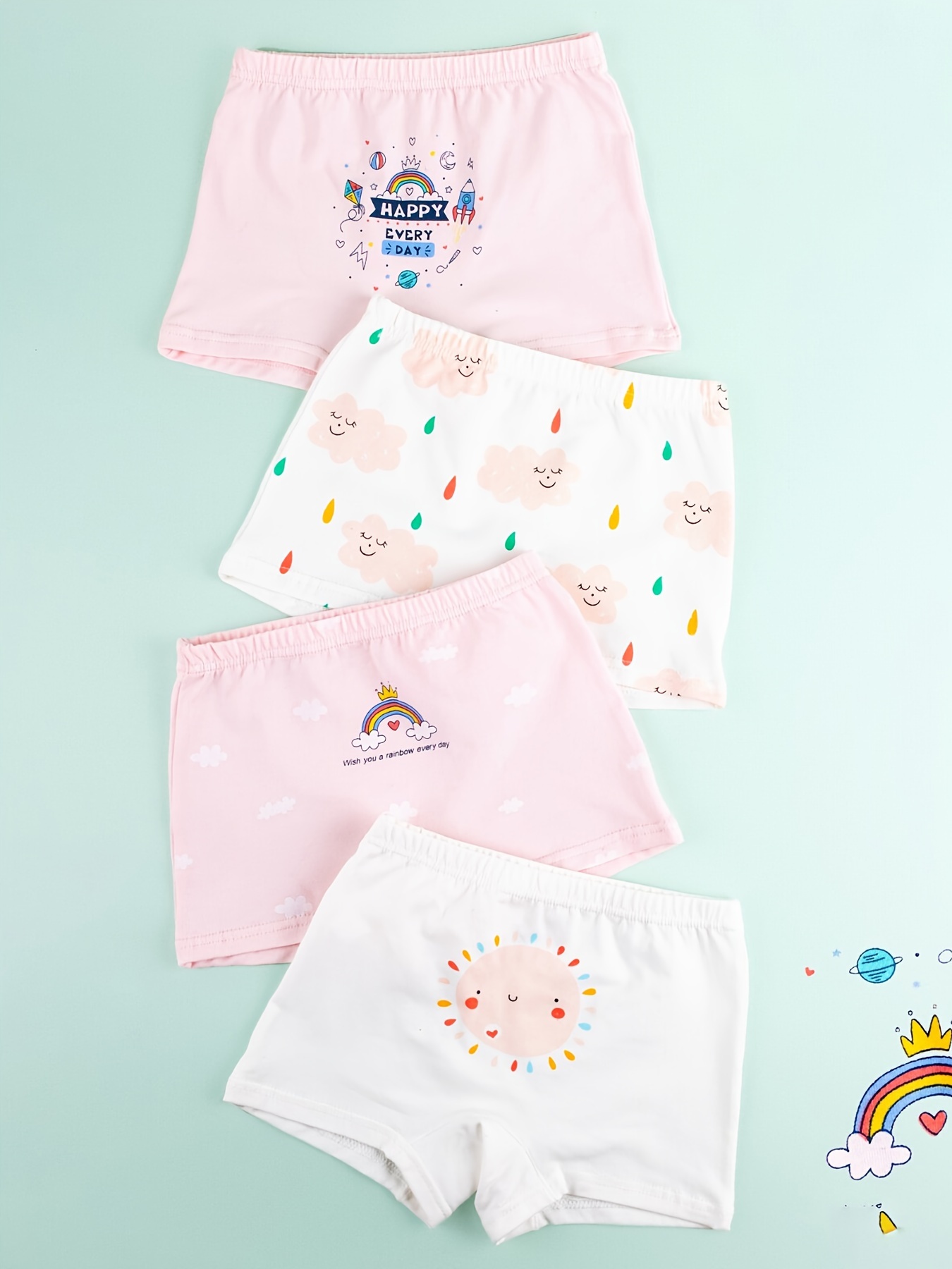 4Pcs Toddler Girls Underwear Cotton Cute Random Pattern Breathable Boxers  Soft Comfy Girls Underwear