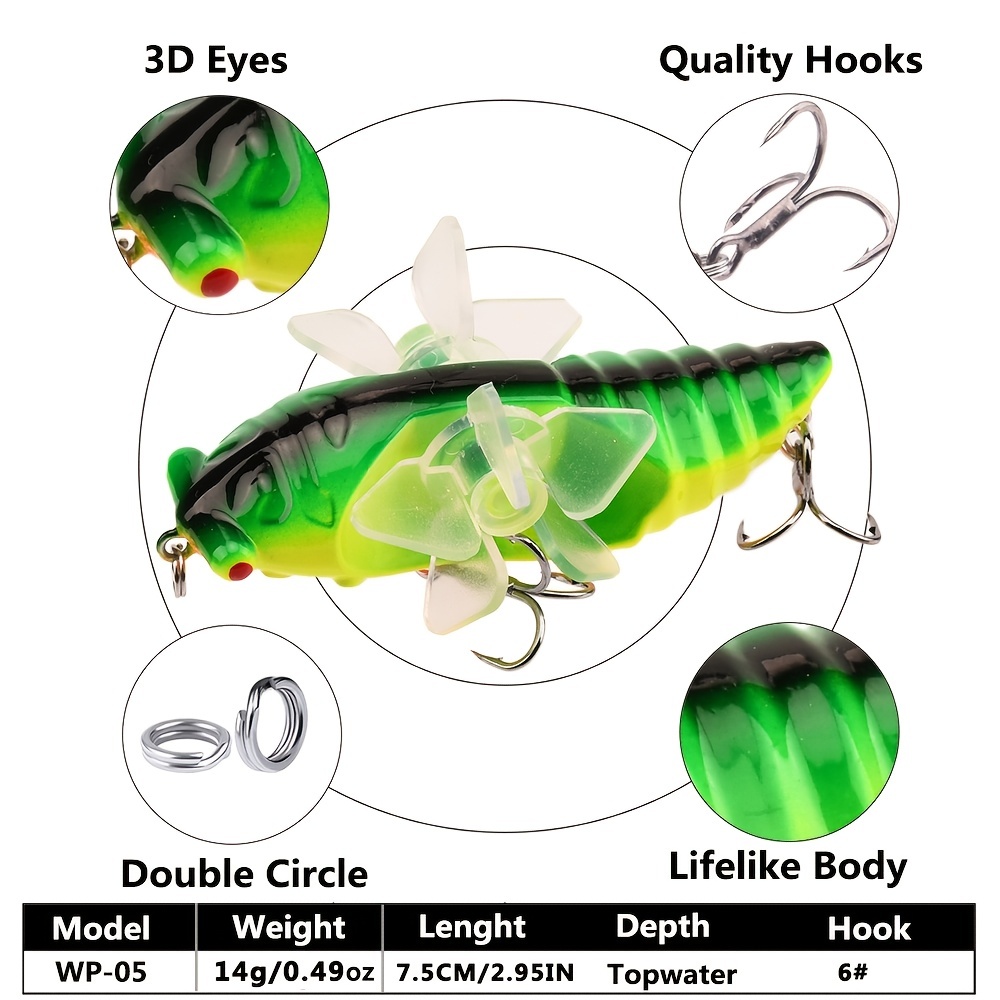 1pcs Bionic Cicada Hard Bait Fishing Lures 40mm/6.4g Simulation Minnow  Fishing Wobblers Crankbaits Insect Fishing Tackle 3D Eyes