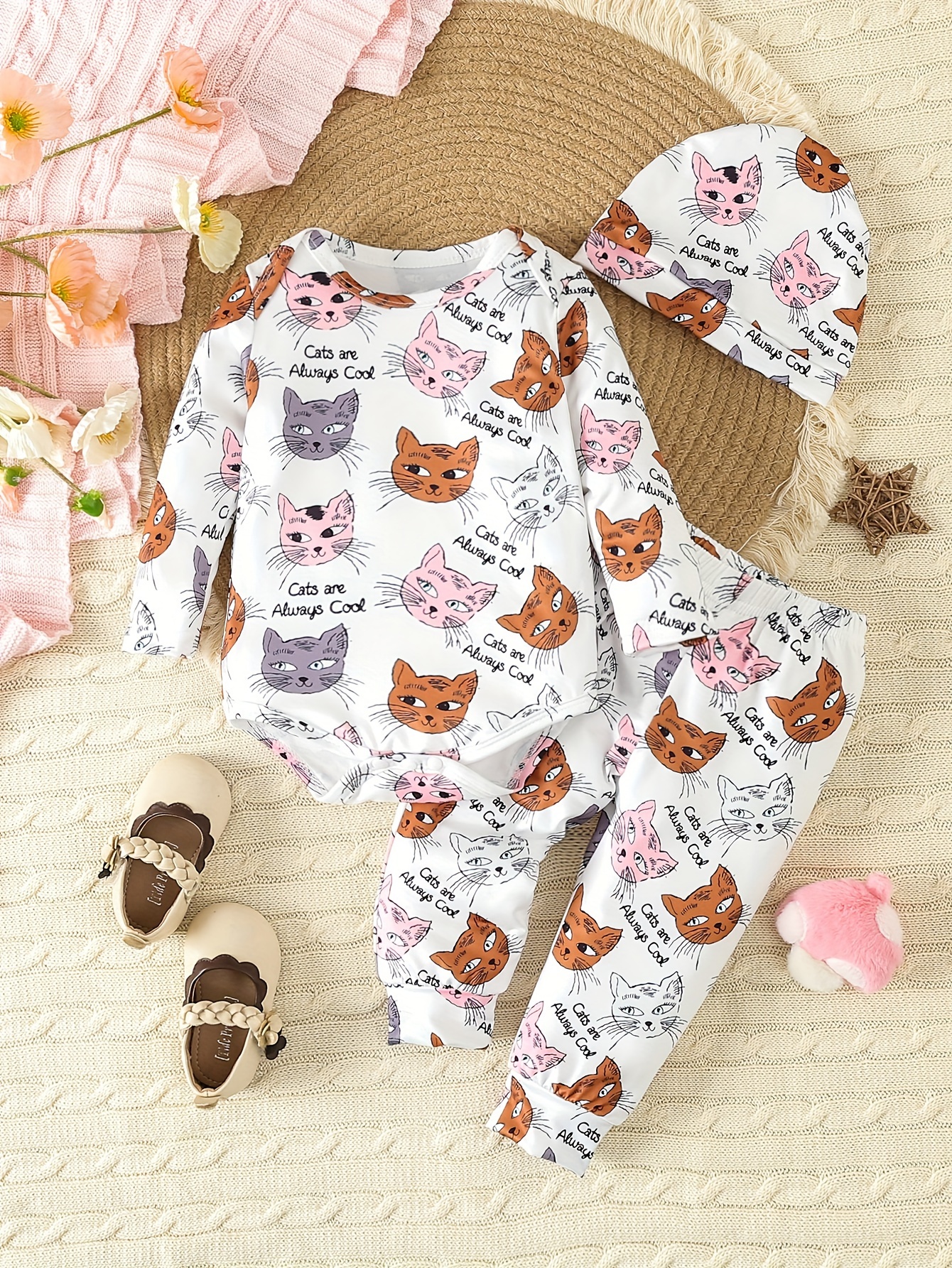 Casual Teddy Two piece Set Cute Cat Pattern Hooded Tops - Temu