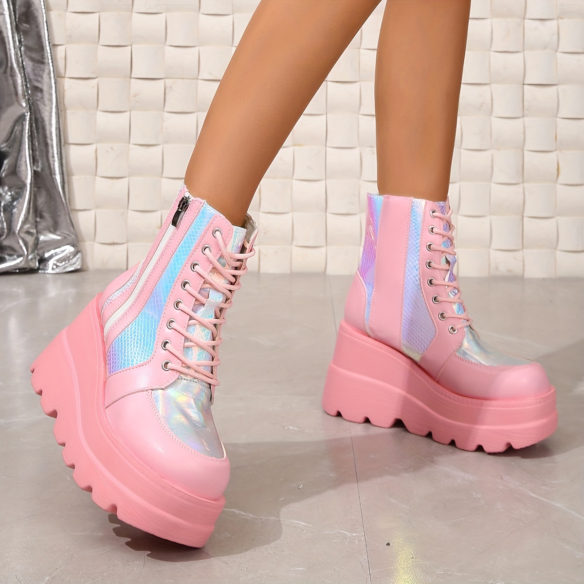 Pastel Goth Platform Boots Pink – Aesthetics Boutique