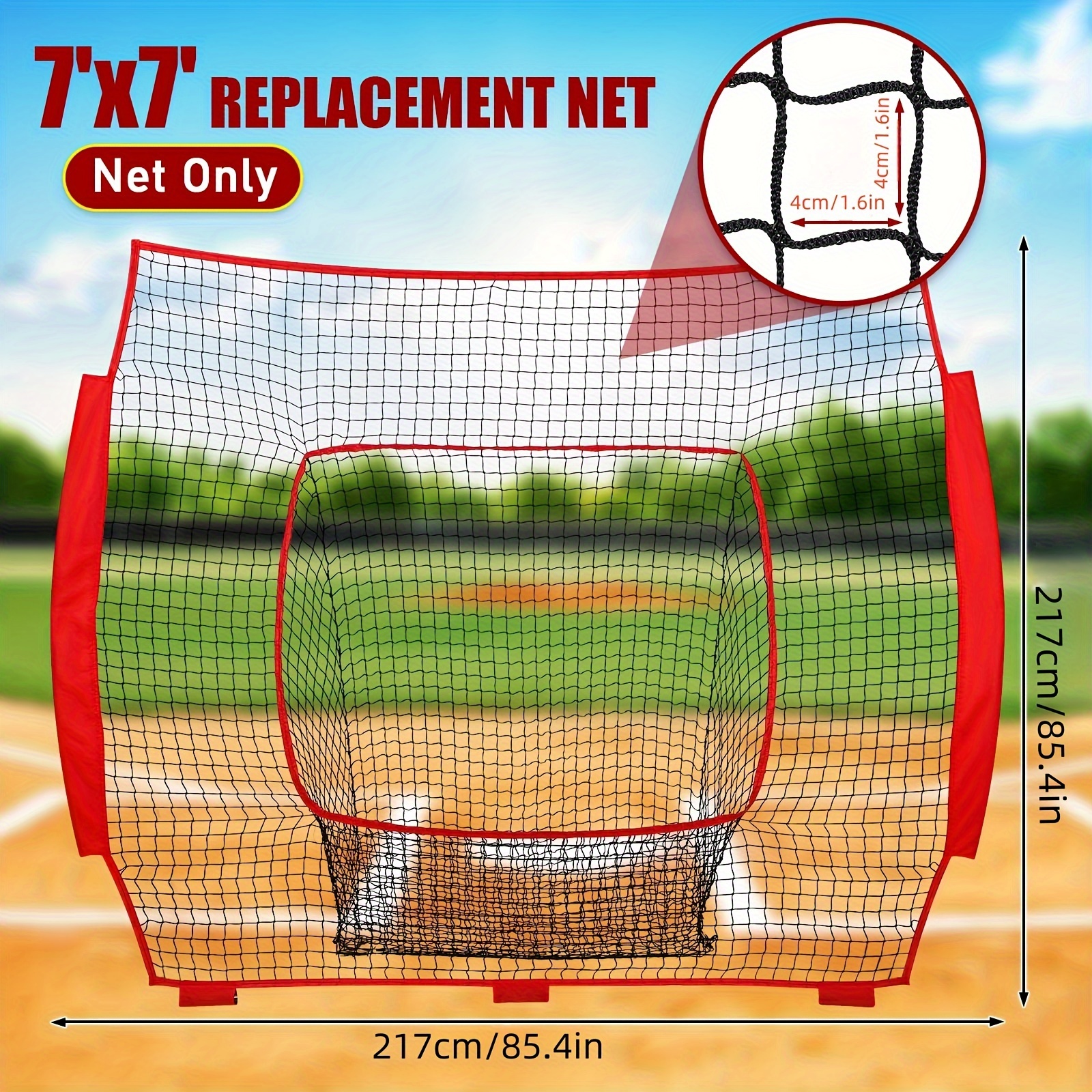 Baseball & Softball Replacement Net 7 Strand Heavy Duty Knotless Polyester