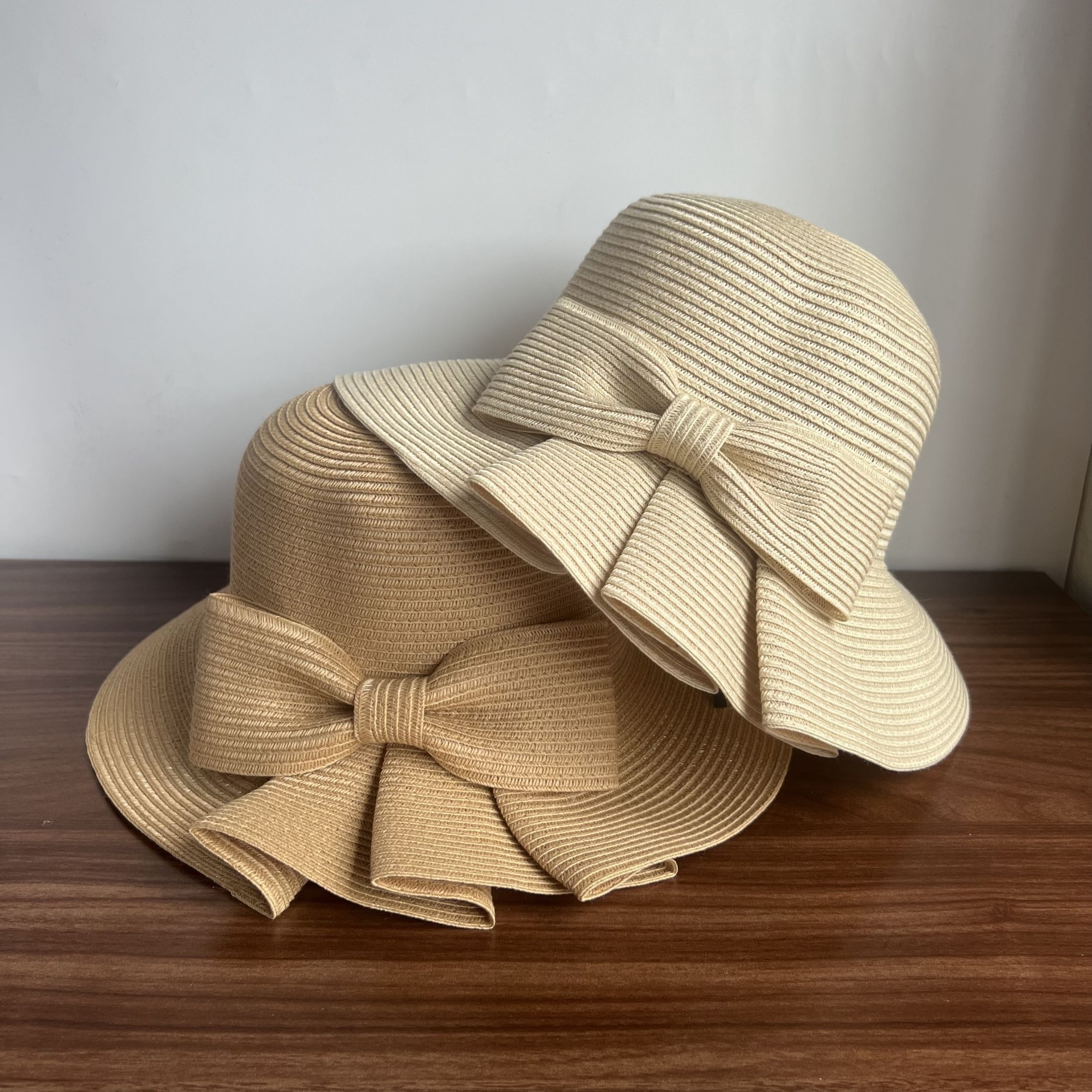Summer Wide Brim Bow Decor Foldable Pleated Straw Hat, Straw Bucket Hat, Fishing Hat, Women Trend Sunscreen Hat, Casual Travel Vacation Beach Straw