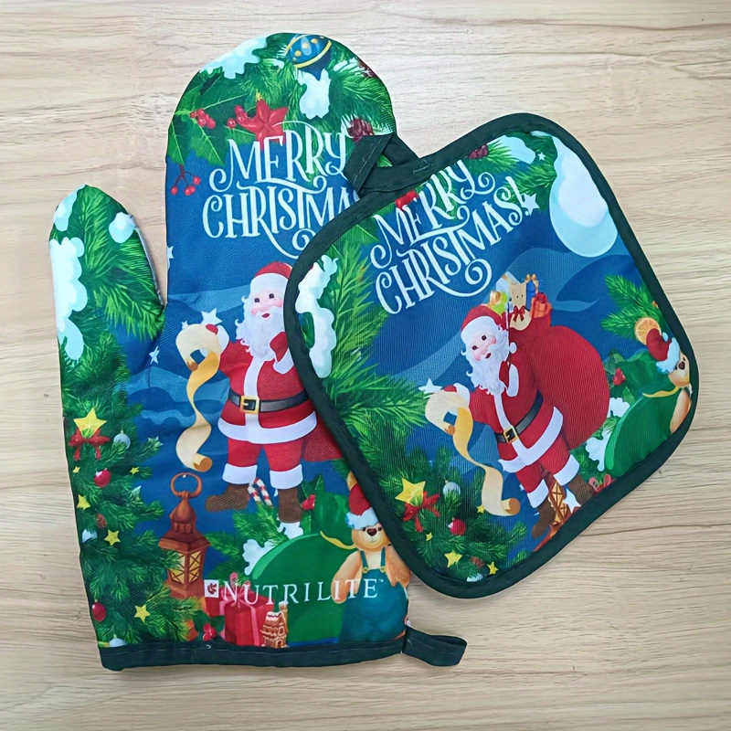 Christmas Printed Oven Mitts Pot Cover Non slip Heat - Temu