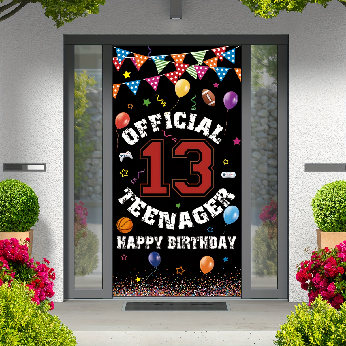 

1pc, 71x35in Official 13th Birthday Door Backdrop Banner, Happy 13th Birthday Decorations For Boys Girls, Black White 13 Year Old Birthday Party Yard Sign Photo Props For Outdoor Indoor