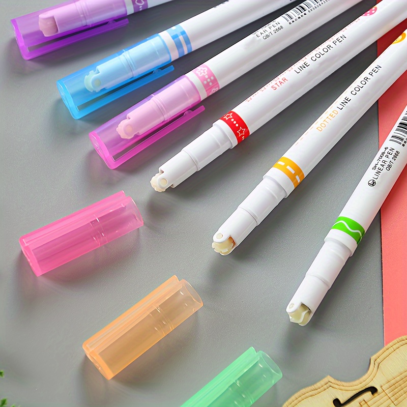 3/6pcs Colorful Cute Pattern Lace Quick Dry Highlighter Linear Pens For  Marking Decoration Material Handmade Craft DIY