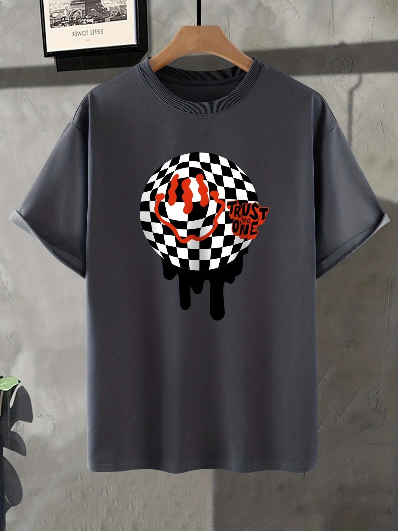 Men's Checkered Flag Short Sleeve Crew Neck Graphic T-Shirt