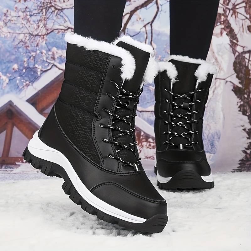 Women's Winter Non-slip Snow Boots With Fleece Lining, Comfy Lace-up  Outdoor Hiking Boots, Waterproof Faux Leather Thermal Mid Calf Boots - Temu  United Arab Emirates