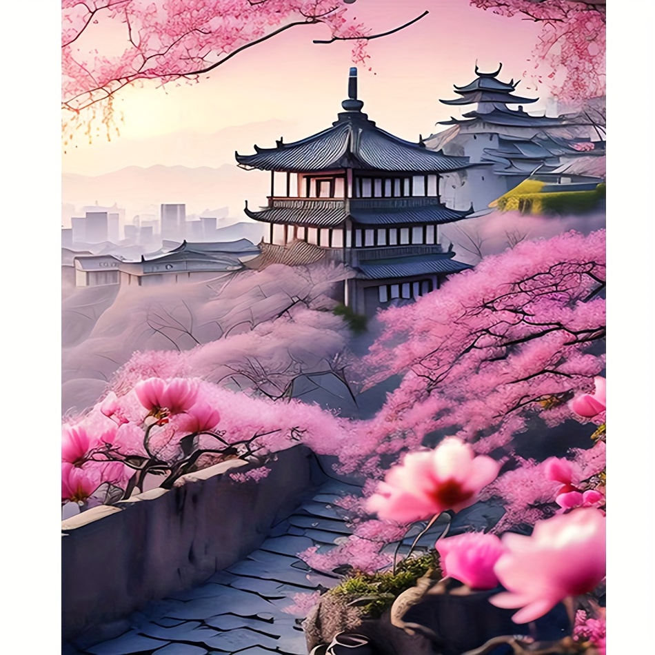 Paint by Numbers Kit for Kids Beginner,diy Art Kit, Pink Cherry Blossoms  Japan Garden Landscape Adults Acrylic Painting Kit Home Decor 