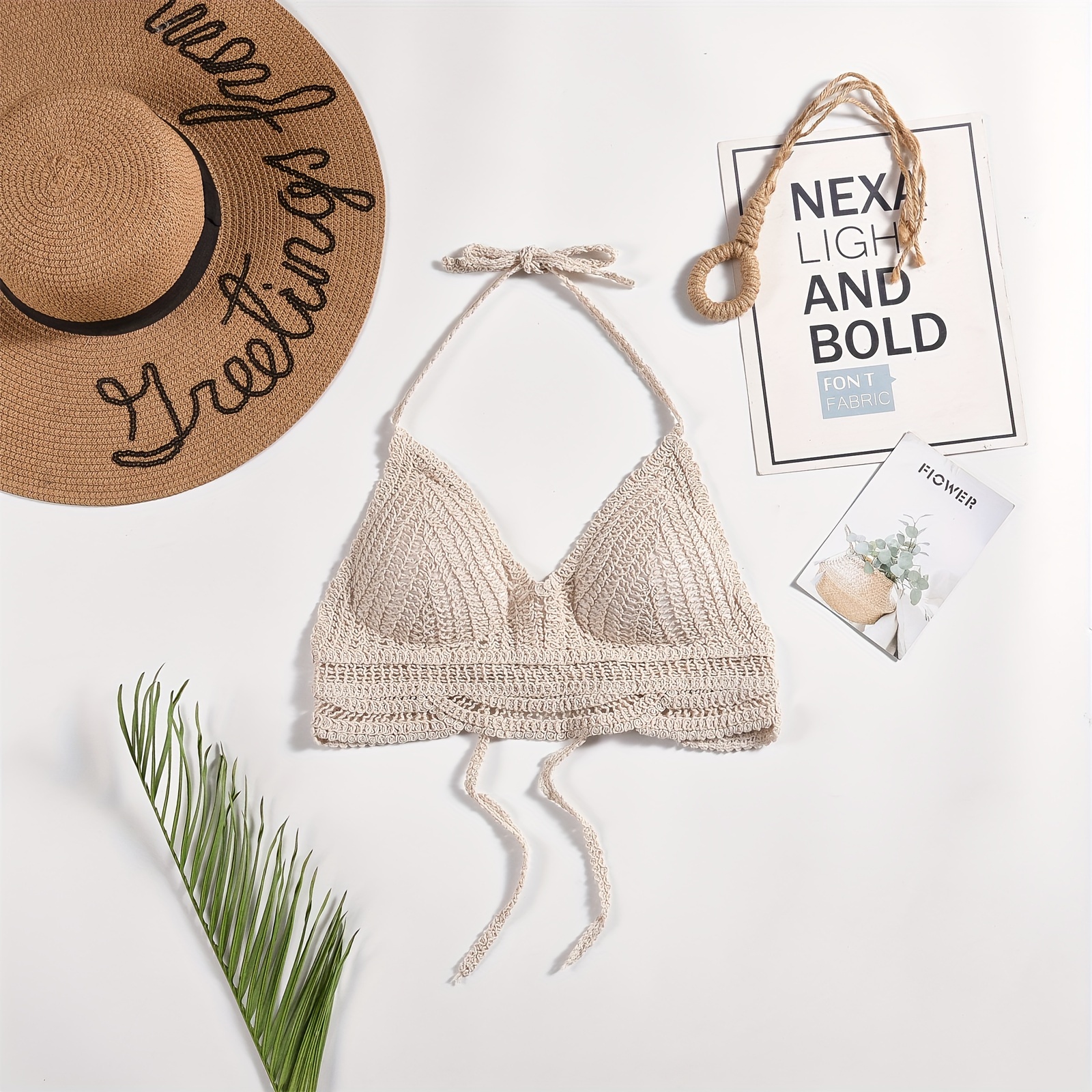 Bohemian Ethnic Cut-Out Swimsuit Top - Adjustable Lace-Up Halterneck with Geometric Embroidery, Backless Mini Vest & Suspender Straps, Non-Removable Chest Pads, Hand Wash Only Women's Beachwear, Cute Bathing Suits, Adjustable Swimwear, Boho Chic Style, Handwashable Fabric