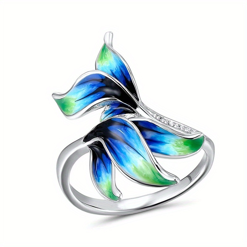 

Mediterranean Sea Style Ring Butterfly Pattern Inlaid Zircon Summer Beach Decor Gift For Female