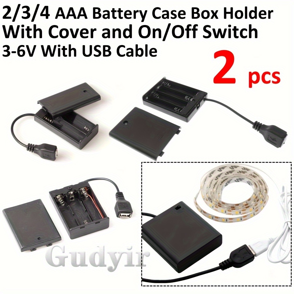 5pcs 2 portapilas AAA con interruptor, caja de la caja de la batería con  tapa Cable de interruptor de encendido/apagado(AAA2) : :  Electrónicos
