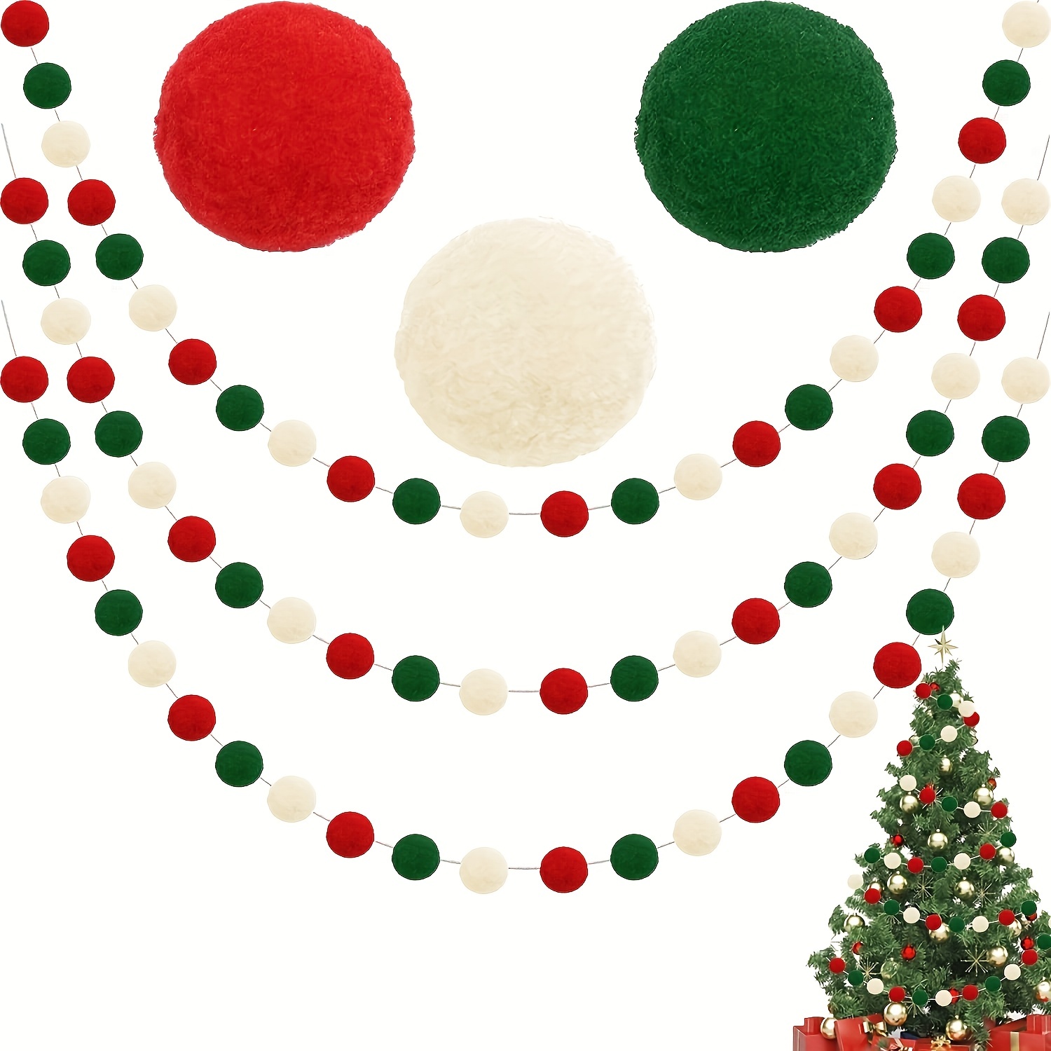 MULTI COLOUR garland Colourful Felt balls Pom Pom Christmas Tree Party  Decor