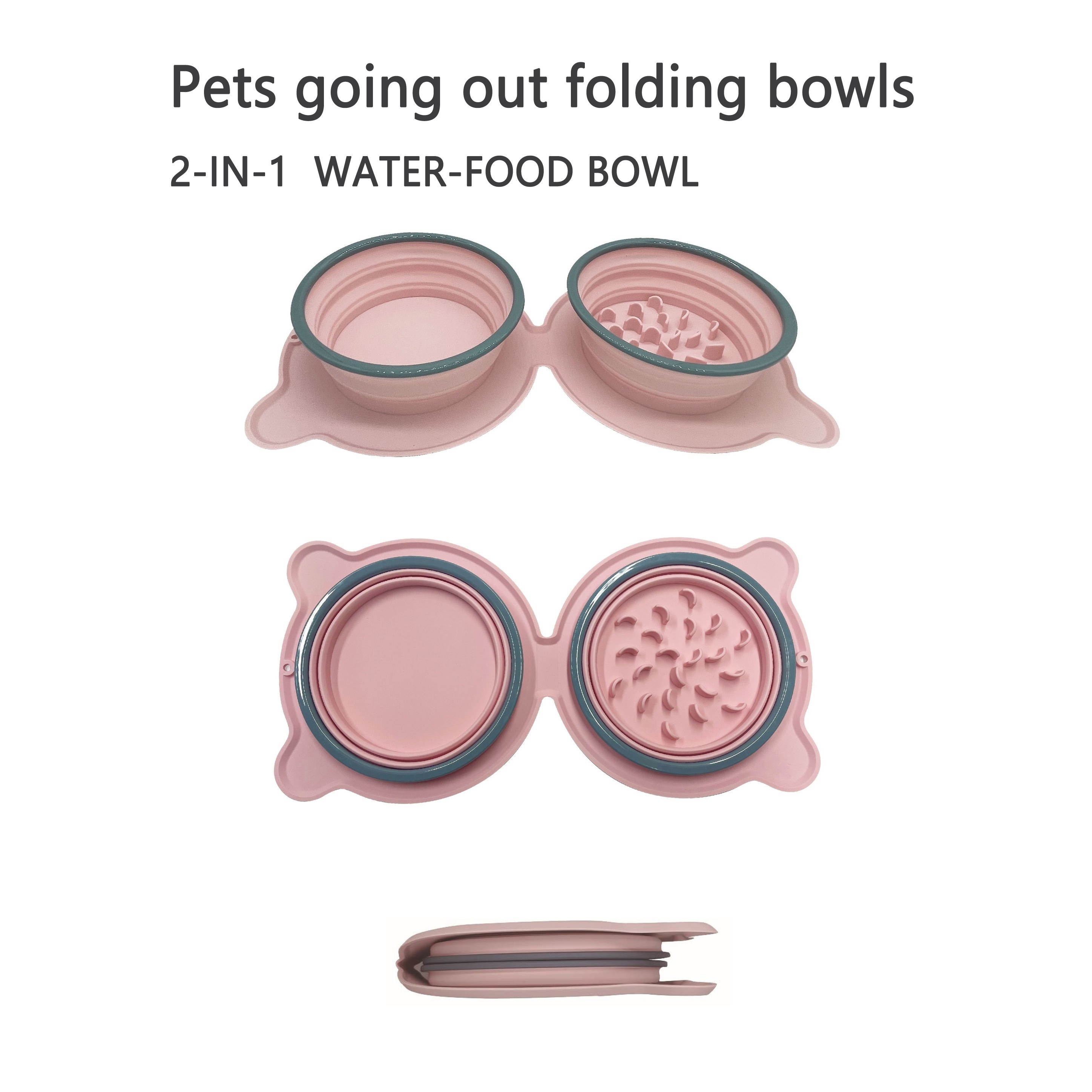 Collapsible Double Dog Bowl Portable Silicone Pet Food Water - Temu