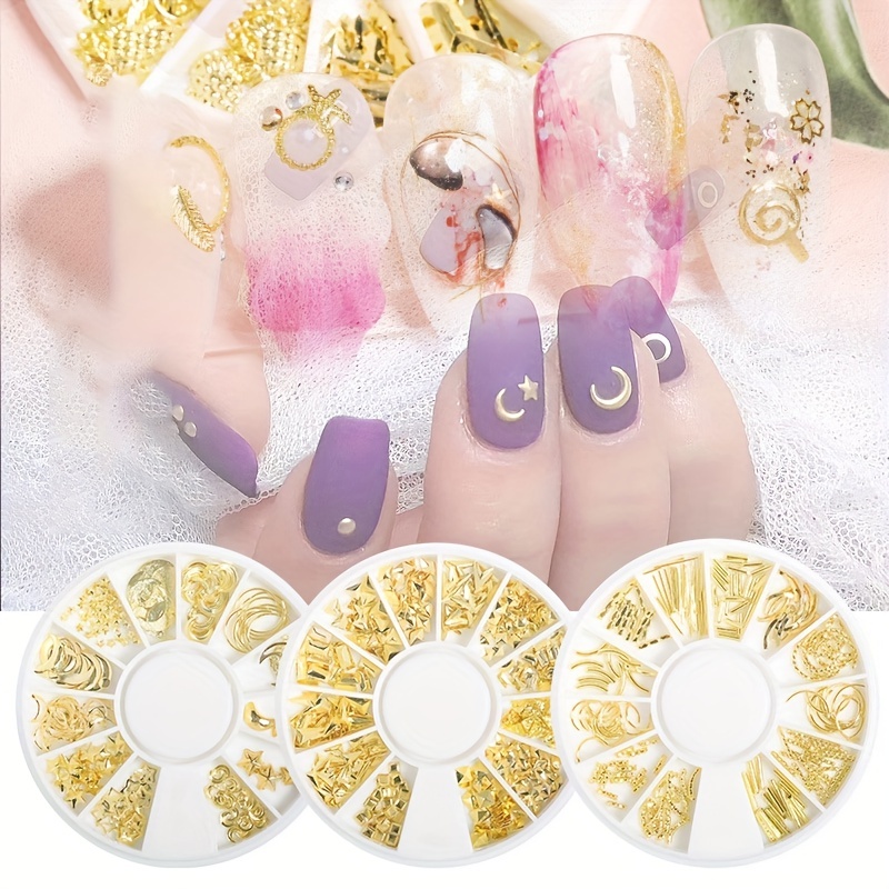 3d Gold Nail Studs Gems Sparkle Rhinestones Metal Rivets - Temu