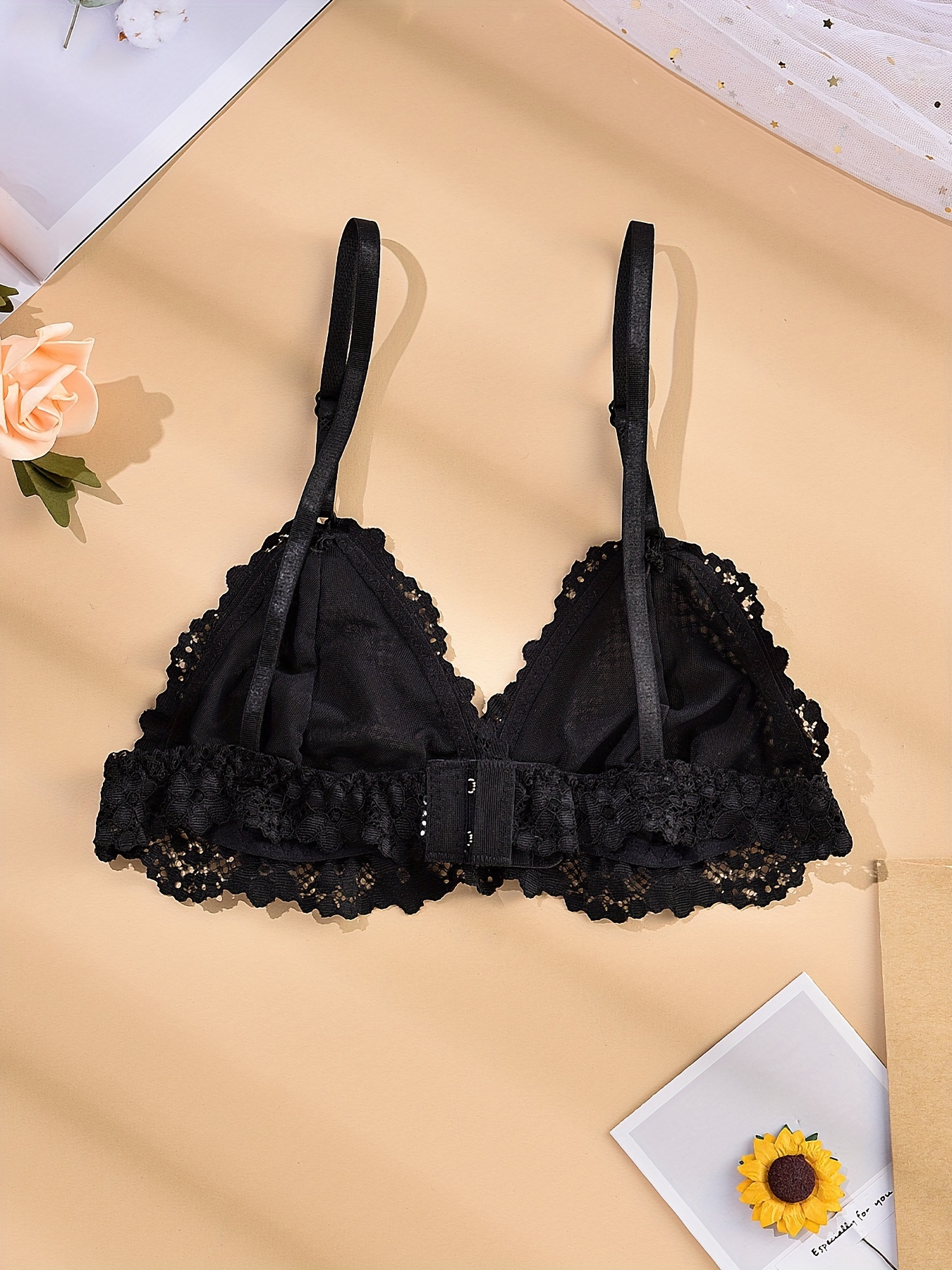 Floral Lace Unlined Bra, Lightweight & Breathable Wireless Bra, Women's  Lingerie & Underwear