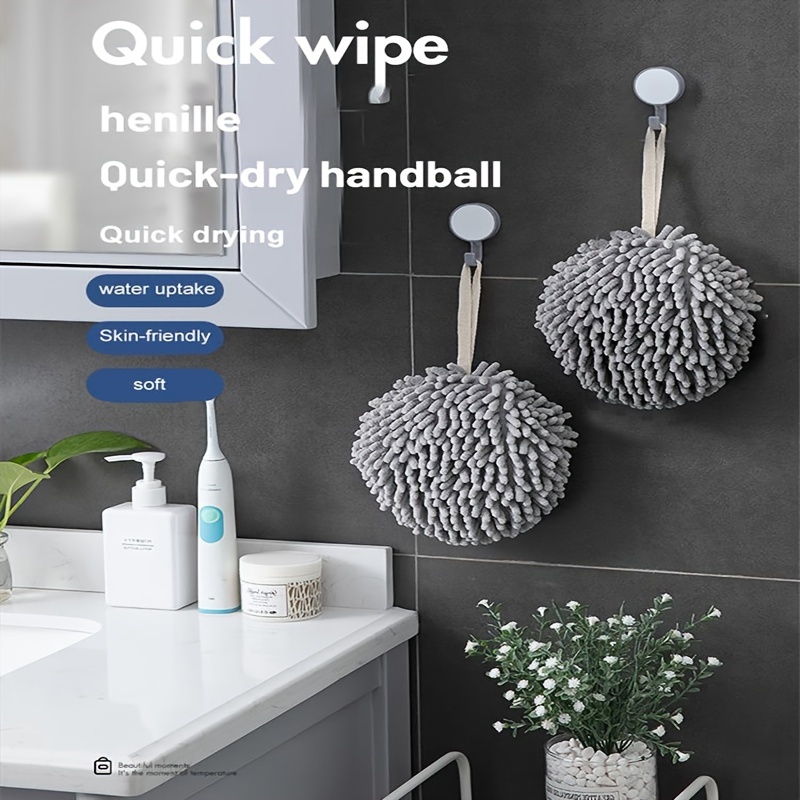 Absorbent Towel Bathroom Kitchen Hanging Loop Chenille Handball Soft Quick  Dry