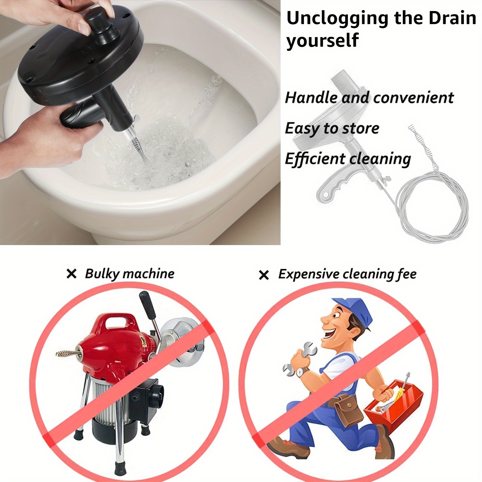 sink Snake Plumbers Pro Quality No Chemical Drain Cleaner Unclog Sink Tub  Drain