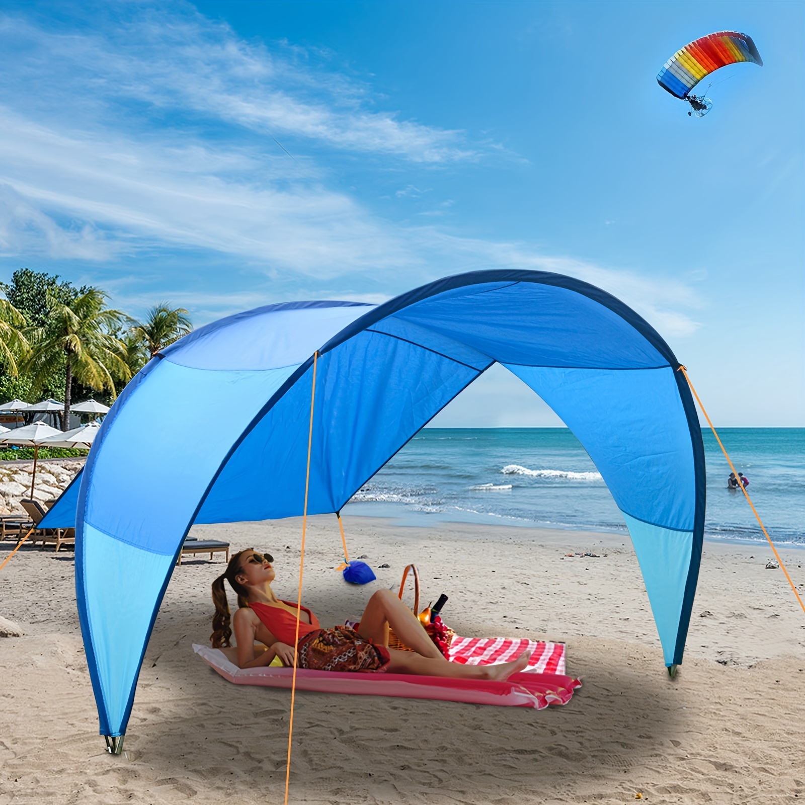 1pc Large Beach Tent for 4-6 Adults - UV Protection Sun Shelter for  Camping, Picnics, and Outdoor Activities - Easy Set Up and Portable Design