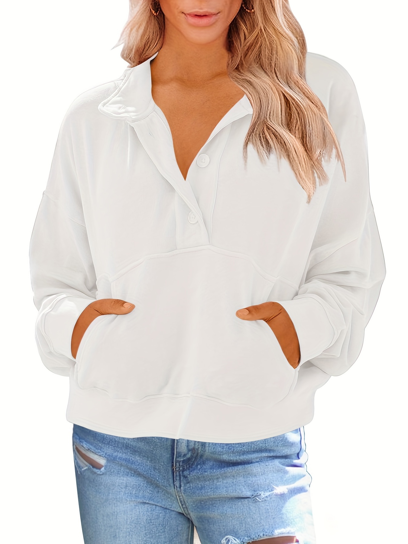 Half Button Pullover Sweatshirt with Kangaroo Pocket