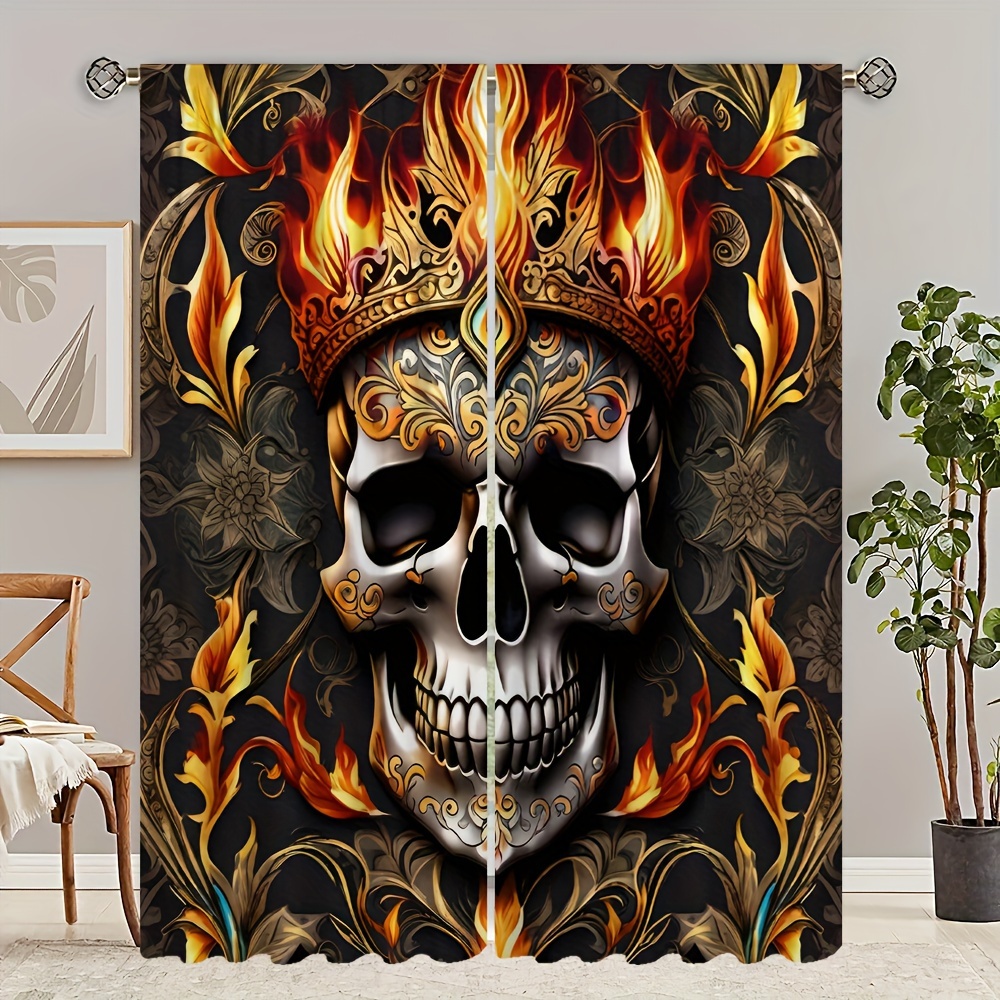2panels Mexican Day Of The Dead Skull Curtains Study Room - Temu