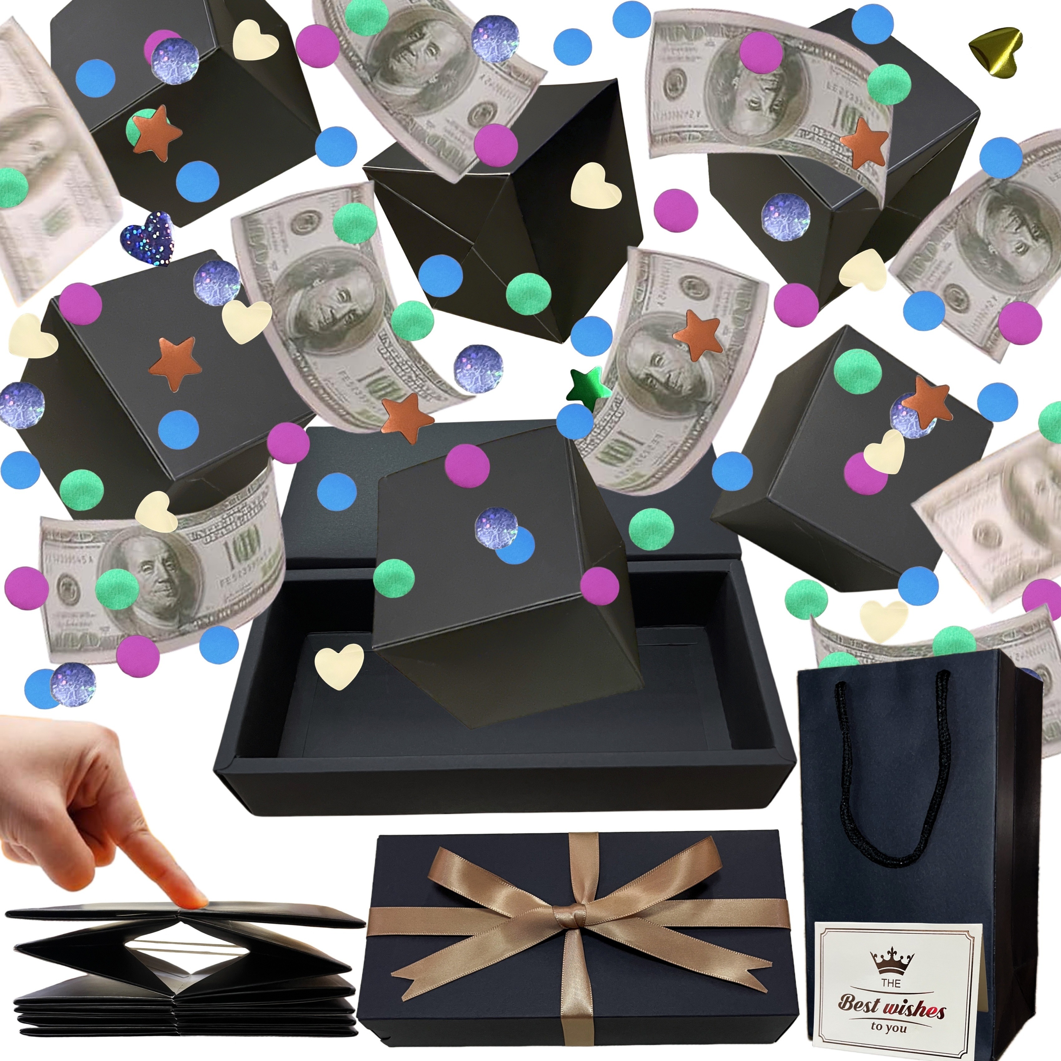 Caja de dinero para regalo en efectivo, caja de regalo para ideas de regalo  en efectivo, caja de amor con kit de extracción de dinero y cadena de luz