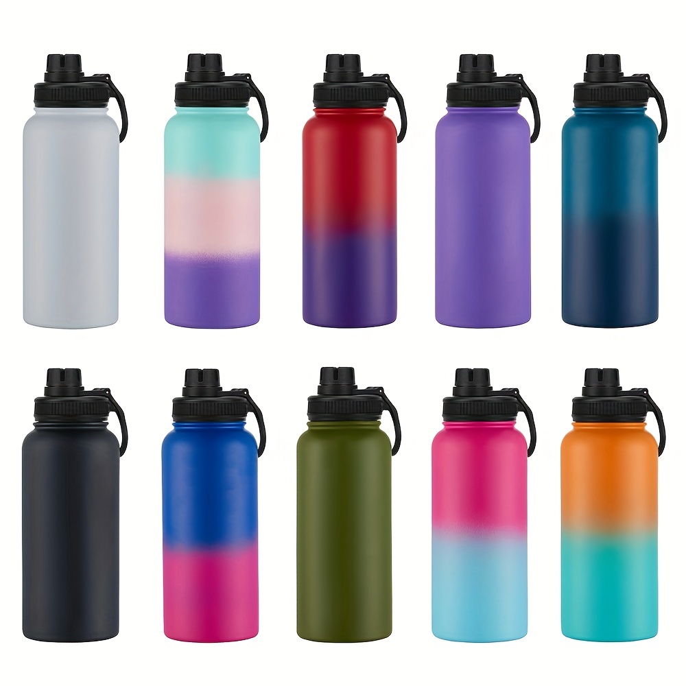 24 oz Insulated Water Bottle with Straw Lid & Spout Lid,Reusable Wide Mouth Vacuum Stainless Steel Water Bottle, Size: 24oz, Black