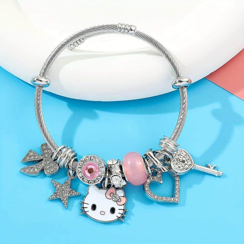 Anime Kawaii Sanrio Hello Kitty Bracelet Charms Metal Beads Making Kit Kids  Gift Jewelry Accessories - AliExpress