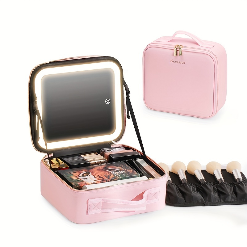 Makeup Bag With Mirror And Light 3 Colors Travel Makeup Bag - Temu