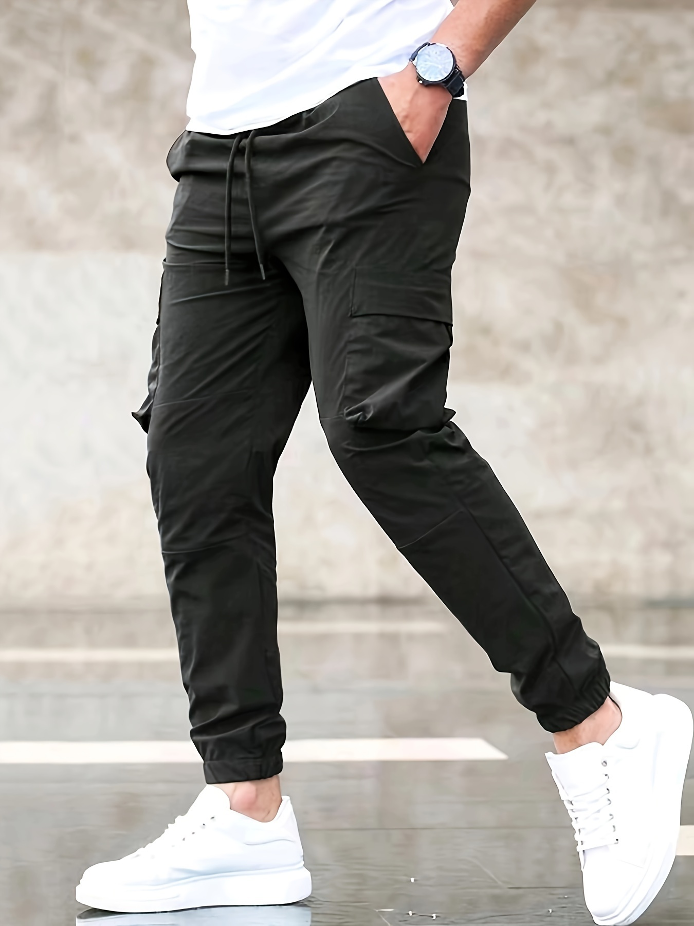 Men's Drawstring Flap Pocket Cargo Pants Loose Trendy Jogger - Temu